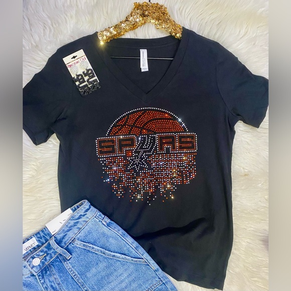Tops - BRAND NEW WITH TAGS Rhinestone Spurs Basketball V Neck Tee
